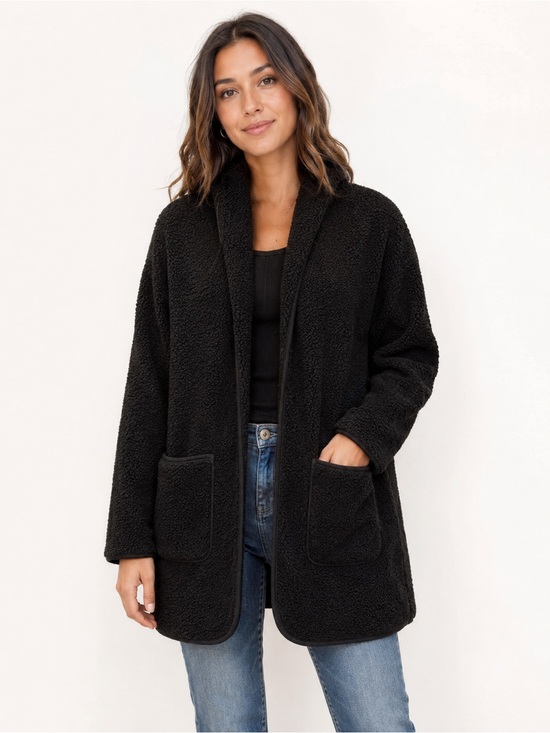 Joie Jackets & Blazers - Joie woman's Black hooded Plush Teddy/sherpa Coat Jacket Cozy Open Front M